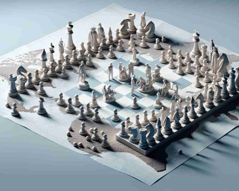 Render a realistic high-definition image depicting an abstract concept of a power struggle within a non-specified political group, conceptualized by a metaphorical chess game on a map, following the unexpected passing of a key figure.