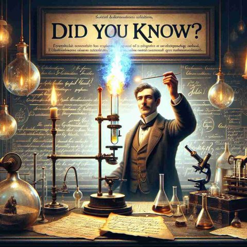 Create an image that depicts the discovery of the element Hydrogen, forever altering the course of scientific understanding. The image should have a large banner at the top which reads 'Did You Know?' The scene is a 19th-century science lab with a Caucasian male scientist observing a gas in a test tube with a flame that burns bright and blue, symbolizing the presence of Hydrogen. The surrounding scene is filled with vintage scientific equipment like microscopes, glass containers, and parchment papers filled with scribbled notes all around. The image should exemplify a pivotal moment in the history of science in high definition, realistic detail.