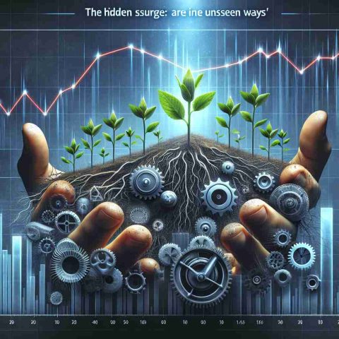 A high-definition, photorealistic image representing the concept 'The Hidden Surge: Startups Are Thriving in Unseen Ways'. This could include various elements such as startups operating in remote locations, online platforms showcasing spikes in activity, and unseen hands nurturing sapling plants (symbolizing startups) or graphs showing upward trends. Elements such as gears, cogs and other machinery could be lurking in the shadows indicating unseen forces propelling startup growth.