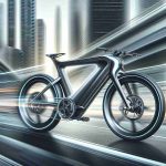 Generate a realistic and high-definition image showcasing the surge in popularity of high-speed electric bicycles. The image should depict a sleek, modern electric bicycle with a futuristic design. Emphasize the bicycle's high-speed features such as its aerodynamic shape, powerful electric motor, and high-tech gear system. Include the background as a urban setting to symbolize their increasing presence in city life. Remember to include elements that represent speed, like dynamic lines or a blur of scenery passing by.