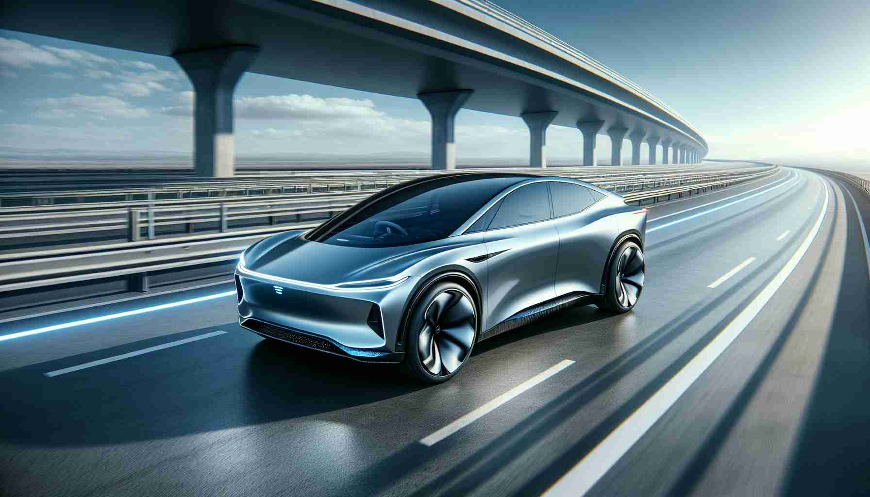 Create a hyperrealistic, high-definition image of a groundbreaking electric SUV. The model is revolutionary in its design, suggesting a futuristic turn in the development of road vehicles. It flaunts an aerodynamic form, high-tech features, and contribute to sustainability with zero-emission capability. The backdrop is a sleek highway, under a clear sky, hinting at its road transformation potential.