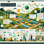 Generate an HD photograph-like image showing an informative panel with the headline: 'Discover How “Valley Green Energy” Is Transforming Rural Communities Like Never Before'. The panel includes positive infographics and information about their projects. It also shows images of rural communities, depicting green energy solutions like solar panels and wind turbines, resulting in a cleaner and progressive environment. Please include some illustrations of the diverse community members benefiting from the green energy and showing their satisfaction.