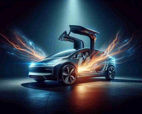 Create a high-definition, realistic image showcasing an undisclosed unique feature of an electric vehicle. Display this feature as if it's a big revelation, perhaps with dramatic lighting or a fascinating angle.