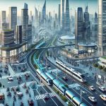 A high definition, realistic image of the future of electric mobility being explored. Show a dynamic city scene bustling with various types of electric vehicles. The scene should include electric cars, high-speed electric trains, electric bikes, and electric scooters on the bustling city streets. There's a skyline filled with modern, energy-efficient buildings and skyscrapers. Infrastructure indicates a green energy focus, perhaps with solar panels and wind turbines visible. Technology is clearly advanced, with smart traffic signals, extensive charging stations, and lithium batteries for energy storage prominently displayed. Ensure the depiction emphasizes innovation and sustainability.