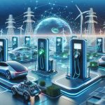 A high-definition realistic image that portrays the concept of revolutionizing electric vehicle charging. It showcases innovative connectivity solutions that aid in efficient charging and management of electricity. The scene encompasses advanced infrastructures such as futuristic charging stations and power grids. These charging stations are featured with cutting-edge technologies like wireless connectivity, smart grids, and quick charging features. The ambiance is pretty modern and tech-influenced with prominent colors associated with electricity and technology like vibrant blues and neon greens.