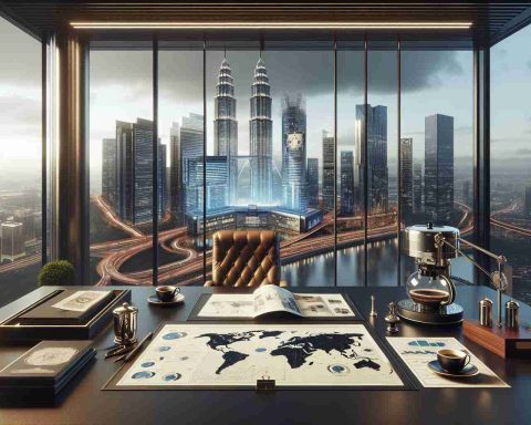 A realistic, high-definition image that depicts the concept of a billionaire's significant decision or investment. Showcase an opulent office with an expansive cityscape in the backdrop viewed through floor-to-ceiling windows. On the desk, place a map and several documents indicating potential investments, alongside an expensive coffee brewing setup signifying what's brewing metaphorically.