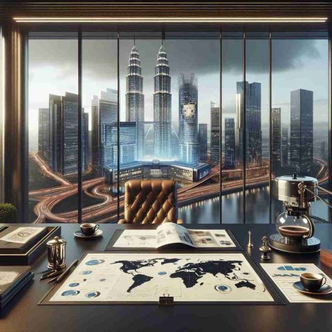 A realistic, high-definition image that depicts the concept of a billionaire's significant decision or investment. Showcase an opulent office with an expansive cityscape in the backdrop viewed through floor-to-ceiling windows. On the desk, place a map and several documents indicating potential investments, alongside an expensive coffee brewing setup signifying what's brewing metaphorically.