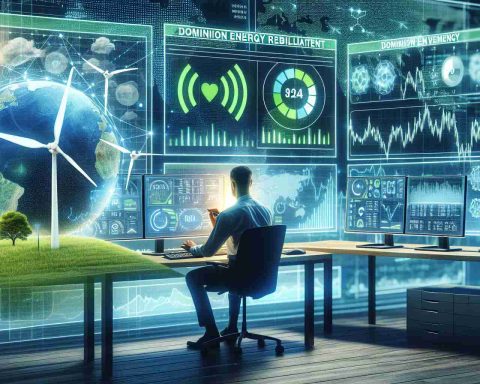 Create a realistic high-definition illustration depicting the concept of 'Dominion Energy Reliability Investment' as a potentially smart financial move. This can be symbolized by a person analyzing charts and graphs related to green energy stocks, with Dominion Energy being a prominent feature. The person could be sitting at a state-of-the-art workstation, surrounded by digital screens showing various aspects of the company's performance, including renewable energy production and stock market response.