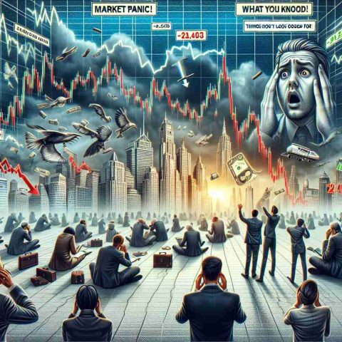 Generate a realistic, high-definition image depicting a scene of market disturbance. The image could feature various economic symbols such as downward trending graphs, fluctuating stock market indices, and worried faces of investors, indicating a dire situation. Additionally, include a title saying 'Market Panic: What You Need to Know!', as well as a caption 'Things Don't Look Good for Investors.'