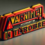 A high-definition image that represent a 'Warning! Account in Trouble' alert. This should be designed to feel real and tangible, with stark attention to detail. The design should clearly communicate that there has been suspicious activity detected on the account, invoking a sense of urgency and alertness. The color scheme can lean heavily on reds and yellows, commonly used in warning signs, and bold, blocky fonts to further enhance the message of urgency.