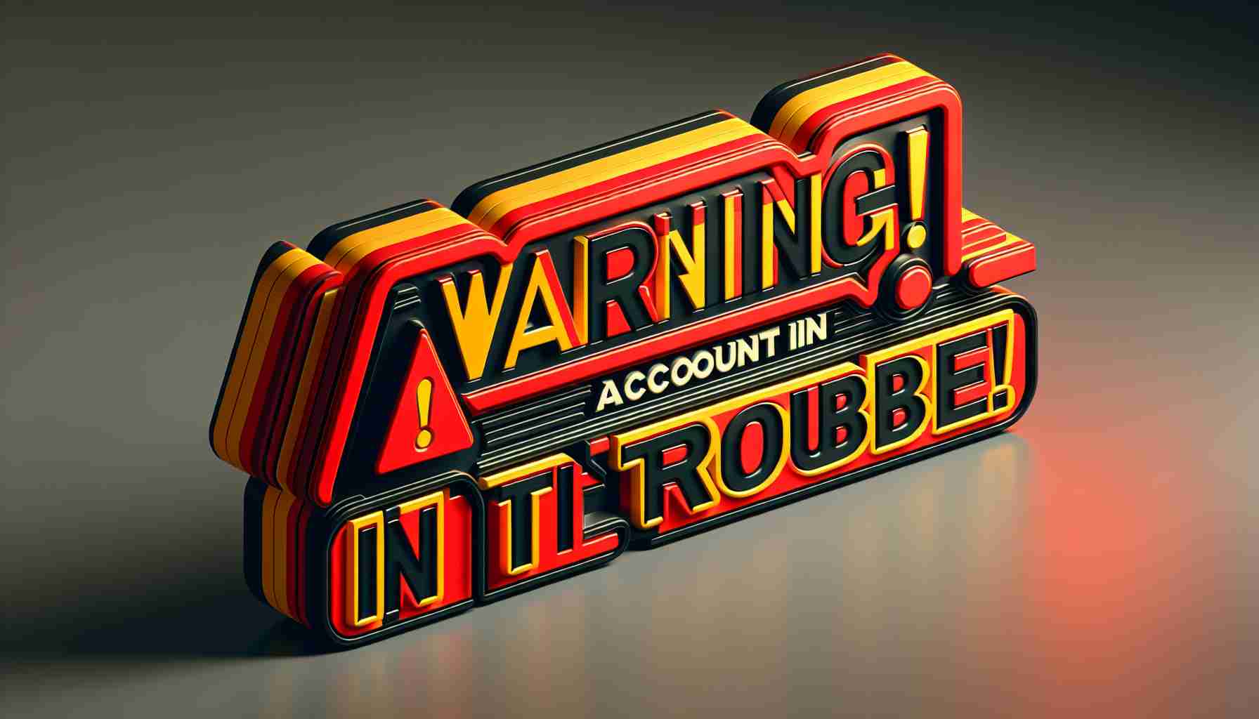 A high-definition image that represent a 'Warning! Account in Trouble' alert. This should be designed to feel real and tangible, with stark attention to detail. The design should clearly communicate that there has been suspicious activity detected on the account, invoking a sense of urgency and alertness. The color scheme can lean heavily on reds and yellows, commonly used in warning signs, and bold, blocky fonts to further enhance the message of urgency.