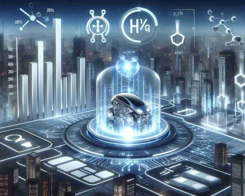 A high-definition, realistic image of the concept 'Is Hydrogen the Investment of the Future?'. The image could possibly depict a futuristic cityscape powered by sleek, futuristic hydrogen energy technologies, alongside elements of finance and investment, such as graphs showing positive growth under the influence of hydrogen energy.