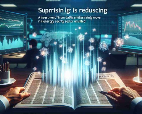 An image visualizing the concept of an investment firm drastically reducing its stock holdings. Visual cues could include charts indicating market alterations, digital icons symbolizing stocks or a corporate office setting with a newspaper headline titled 'Surprising Move in Energy Sector Unveiled'. Emphasize realism and high definition details in the illustration.