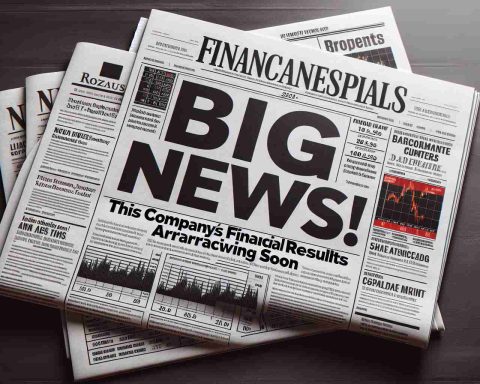 A high-definition, realistic image of the front page of a financial newspaper. The headline in bold, black letters exclaims: 'Big News! This Company's Financial Results Arriving Soon'. The newsprint has other smaller headlines and articles about stock market trends and economic indicators, but the focal point is the upcoming financial results of an unnamed, well-reputed company.