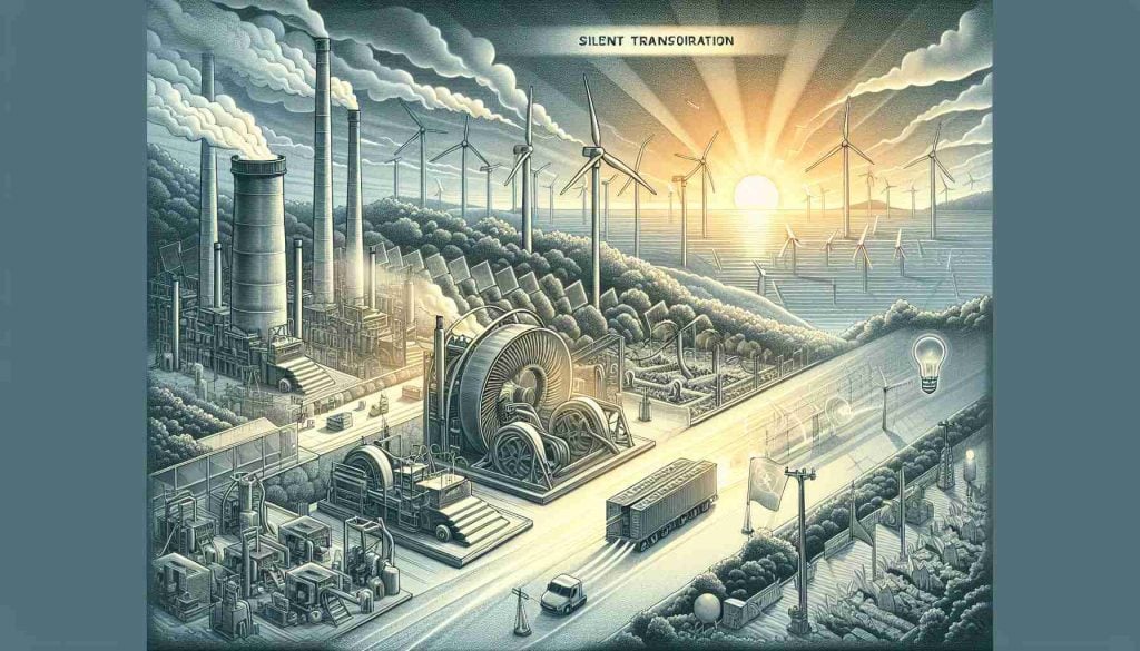 Detailed illustration of the concept of revolutionizing energy, showing a silent transformation. Depict a scene with advanced technology machinery that might be used to extract renewable power sources in a sustainable manner, giving the feel of a new era of clean energy. Visualize the role of an innovative fund in facilitating this change, perhaps by illustrating financial investment flowing towards these new technologies. The tone should be hopeful and optimistic. Make sure the image is in high definition for a realistic look.