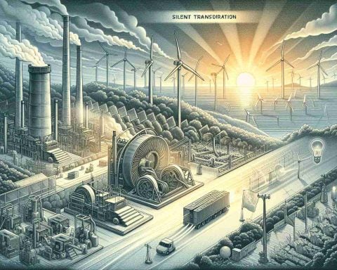 Detailed illustration of the concept of revolutionizing energy, showing a silent transformation. Depict a scene with advanced technology machinery that might be used to extract renewable power sources in a sustainable manner, giving the feel of a new era of clean energy. Visualize the role of an innovative fund in facilitating this change, perhaps by illustrating financial investment flowing towards these new technologies. The tone should be hopeful and optimistic. Make sure the image is in high definition for a realistic look.