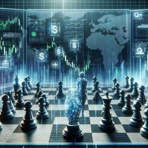 A realistic, high-definition image depicting the concept of 'AI Stock Wars'. Picture a futuristic battlefield, where stocks and shares symbols are strategically maneuvered like chess pieces by AI interfaces with holographic screens showing complex numerical values and graphs. The battlefield appears to shift and change, unveiling new frontlines, symbolizing the unexpected twists and turns of the stock market.