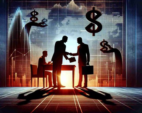 A high-definition image depicting a dramatic scene. This scene visualizes insider trading strategies which cannot be overlooked. The scene is inclusive of a symbolic representation of secret behind-the-scenes transactions, maybe depicted by shadowy figures exchanging briefcases. There's also a motif that resembles a high-ranking business executive, represented by a person wearing a well-cut business suit, perhaps in the act of signing paper documents indicating enormous financial negotiations.