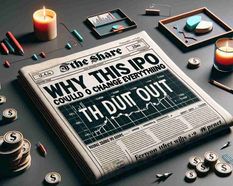 A photo-realistic, high-definition image displaying a fictional financial newspaper headline that reads 'Why This Share's IPO Could Change Everything. Find Out What Happens Next'. The headline should be bold and catch the viewer's attention. In the background, there are small elements hinting at stock trading such as financial graphs, pie charts, and other related imagery.