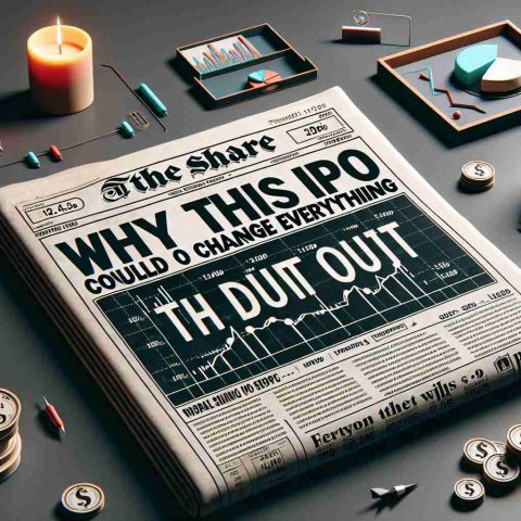 A photo-realistic, high-definition image displaying a fictional financial newspaper headline that reads 'Why This Share's IPO Could Change Everything. Find Out What Happens Next'. The headline should be bold and catch the viewer's attention. In the background, there are small elements hinting at stock trading such as financial graphs, pie charts, and other related imagery.