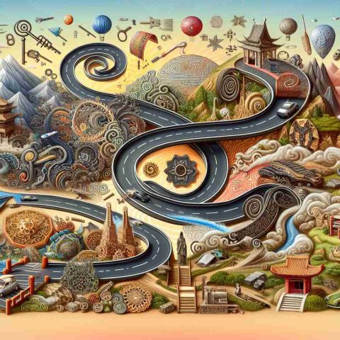 A highly detailed and realistic image representing the concept of 'surprising twist' in Asia. The picture may include symbolic elements such as a winding road, keys, or a hidden door to suggest surprise, shifts, and revelations. It can also feature diverse aspects of Asian landscapes, cultures, and artifacts. Please maintain a modern context implying present times.