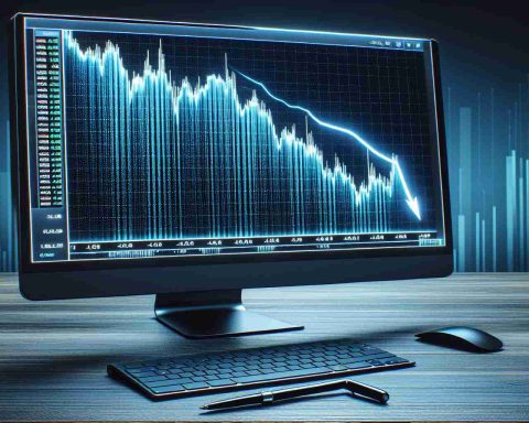 Generate a realistic and high-definition image of a graph on a computer screen which illustrates a drastic fall in the share price of a hypothetical artificial intelligence-based startup. The chart should be noticeable, with a steep, sharp downward trajectory, symbolizing a shocking plunge in the company stock value.