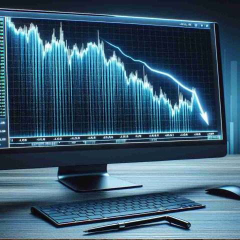 Generate a realistic and high-definition image of a graph on a computer screen which illustrates a drastic fall in the share price of a hypothetical artificial intelligence-based startup. The chart should be noticeable, with a steep, sharp downward trajectory, symbolizing a shocking plunge in the company stock value.