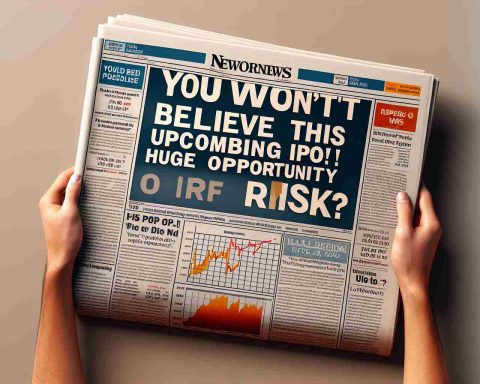 Create a hyper-realistic image of a headline splashed across a financial newspaper that reads, 'You Won't Believe This Upcoming IPO! Huge Opportunity or Risk?' The newspaper should be held open, showing not only the eye-catching headline but also a plausible-looking text and graphs on a high-definition background.