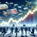 Produce a high-definition, realistic image that captures the sudden triumph of a stock market player amidst shifts in political climate. The main focus should be a dramatically rising line chart symbolizing a victorious stock market surge, accompanied by headlines or ticker tapes indicating surprising leaps in stock market indices.