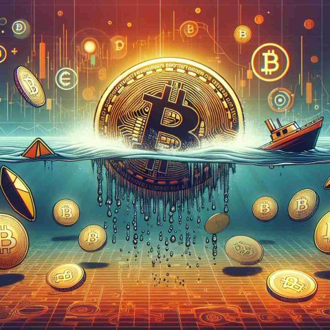 Generate a high-definition, realistic image that signifies the concept of a sinking bounty in Bitcoin, with an unexpected twist. Also include elements that hint towards a factor or event that is positively influencing the future prospects of a conceptual digital currency named 'IREN'.