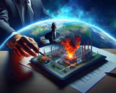 A high-definition, realistic image illustrating the concept of a risky $10 billion venture in the energy sector. The imagery should hint at potential implications behind a major energy push by a large, unspecified business corporation.