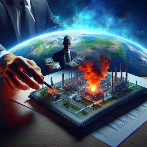 A high-definition, realistic image illustrating the concept of a risky $10 billion venture in the energy sector. The imagery should hint at potential implications behind a major energy push by a large, unspecified business corporation.