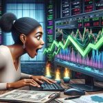 A high-definition, realistic illustration of a scene that captures the remarkable surge in the energy sector. This includes an anxious female Black investor intently studying intricate energy market graphs on her computer screen, exhibiting surprise and excitement. In the background, we see a colorful digital stock market ticker displaying rising green arrows, representing the unexpected upturn in the sector.