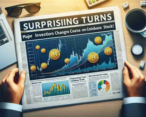 Create a realistic high definition image of a newspaper headline stating 'Surprising Turns: Major Investors Change Course on Coinbase Stock!' and showing infographics about stock market trends indicating a shift in investor behavior concerning Coinbase stock.