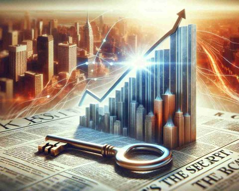 A realistic, high-definition depiction of the concept 'The Secret Boom: What’s Behind the Market Surge?' This concept can be visually represented with a rising graph showing economic growth, a hidden key symbolizing the 'secret,' and a bustling market scene in the background. The key could be sitting on a financial newspaper, subtly positioned. There should be a sense of dynamism and intrigue to capture the surge and the mystery behind it.