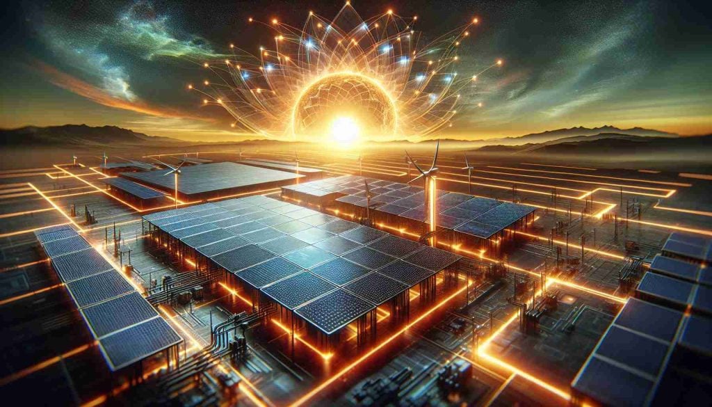 A detailed, high-definition image illustrating the concept of the 'Solar Revolution'. In this image, display an array of cutting-edge solar panels set against a vibrant sunrise, symbolizing the dawn of a new era in energy utilization. The panels are engineered by a leading energy company, seen as the innovative force driving this revolution. The corporate logo – an abstract geometric design – is prominently displayed on the panels.