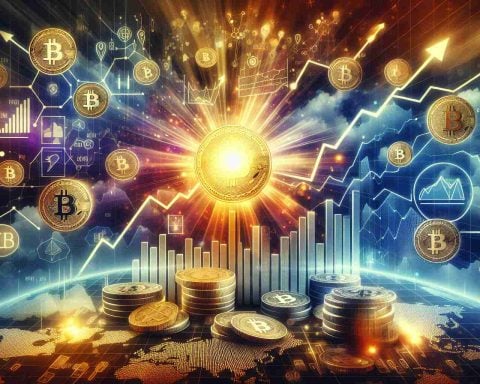 Create a highly detailed HD quality image presenting the concept of cryptocurrency stocks surging. The image should illustrate a burst of growth and a bullish market for cryptocurrencies, symbolically represented through graphs or charts showing a significant upward trend. Additional elements might include digital coin icons representing popular cryptocurrencies and signs of progressive investment strategies hinting towards the future. The whole scene should convey enthusiasm and optimism in the financial sector.