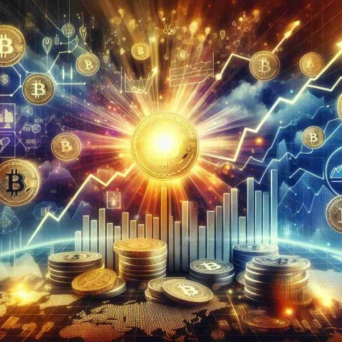 Create a highly detailed HD quality image presenting the concept of cryptocurrency stocks surging. The image should illustrate a burst of growth and a bullish market for cryptocurrencies, symbolically represented through graphs or charts showing a significant upward trend. Additional elements might include digital coin icons representing popular cryptocurrencies and signs of progressive investment strategies hinting towards the future. The whole scene should convey enthusiasm and optimism in the financial sector.