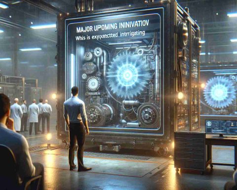 Realistic HD imagery of a fictional technology company's major upcoming initiative, which is unexpected and intriguing. The scene portrays anticipation and innovation.