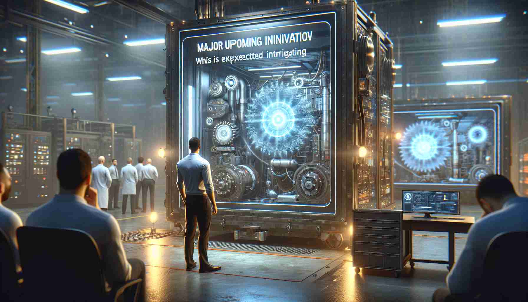 Realistic HD imagery of a fictional technology company's major upcoming initiative, which is unexpected and intriguing. The scene portrays anticipation and innovation.