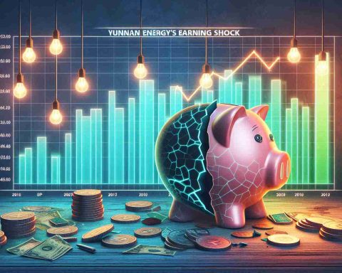 A HD image representing the concept of Yunnan Energy’s earnings shock, using visual metaphors related to the business and finance sectors. Depict the concept of fading future growth hopes, possibly with a chart showing a downward trend, a cracked piggy bank, or dimming lights. The style should be realistic.