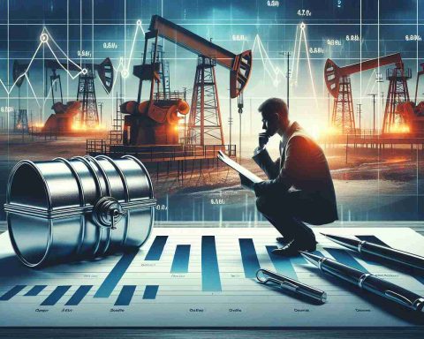 Realistic, high-definition image depicting the concept of the safety of investing in oil and gas companies. This can be portrayed through a scene with oil rigs in the background and a person contemplating over a paper. On the paper, there should be a bar graph indicating the fluctuating performance of these companies. Close proximity to the person, there could be a secure vault symbolizing the uncertainty related to the safety of these investments.