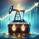 Create a HD quality illustration visualizing the concept of three hidden elements symbolizing potential financial assets set against a backdrop of ascending oil prices. Depict this as an oil derrick pumping oil with a rising graph in the background to show increasing oil prices. The derrick could be placed atop a hidden chest with three glowing gems, symbolizing the hidden trio of assets that could bolster a financial portfolio.