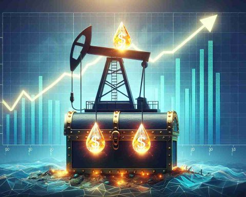 Create a HD quality illustration visualizing the concept of three hidden elements symbolizing potential financial assets set against a backdrop of ascending oil prices. Depict this as an oil derrick pumping oil with a rising graph in the background to show increasing oil prices. The derrick could be placed atop a hidden chest with three glowing gems, symbolizing the hidden trio of assets that could bolster a financial portfolio.