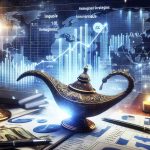 A highly detailed, high-definition image showcasing graphs and charts depicting impressive Q3 numbers. There are elements of reimagined strategies and innovative plans, symbolically represented by a genie lamp, implying the transformative potential of Genie Energy's business plans.