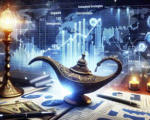 A highly detailed, high-definition image showcasing graphs and charts depicting impressive Q3 numbers. There are elements of reimagined strategies and innovative plans, symbolically represented by a genie lamp, implying the transformative potential of Genie Energy's business plans.