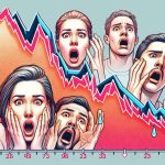 Generate a high-definition, realistic depiction of a dramatic stock market slide, represented graphically as a steep declining chart or graph. Emphasize a sense of stunned reaction, by including faces showing expressions of shock and surprise nearby. Please note that the stock in question is for a hypothetical company, not specifically PTC India.