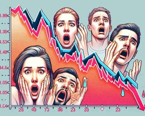 Generate a high-definition, realistic depiction of a dramatic stock market slide, represented graphically as a steep declining chart or graph. Emphasize a sense of stunned reaction, by including faces showing expressions of shock and surprise nearby. Please note that the stock in question is for a hypothetical company, not specifically PTC India.