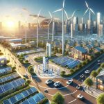 A hyper-realistic, high-definition image showcasing the New Energy Revolution. Show us a bustling community powered by sustainable and innovative energy solutions. Illustrate solar panels glittering under the sun, sleek wind turbines rotating in the breeze, and perhaps even people appreciating a community charging station for electric vehicles. Let's view the harmony between technology and nature, demonstrating that the neighborhood is successfully adopting this new wave of clean, green energy.