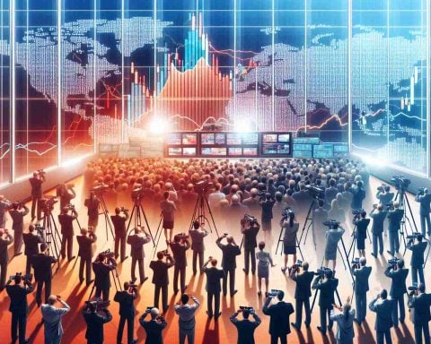 Create a high-definition, realistic image that captures the concept of stock market activity buzzing due to insider movement. It might include representations of news media broadcasting the situation, stock market charts showing significant movement, and crowds of people engaged in excited debate and discussion about a particular stock.